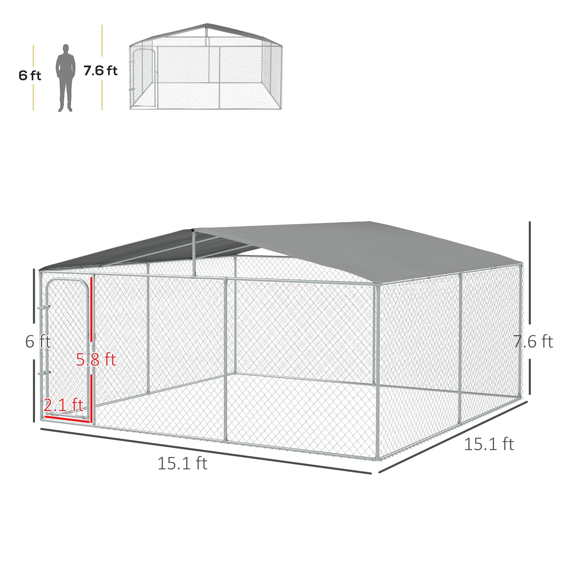 KFX-4520893 15x15 Outdoor Dog Kennel with Roof, Galvanized Steel Frame for Large Dogs, Secure Enclosure for Backyard Use