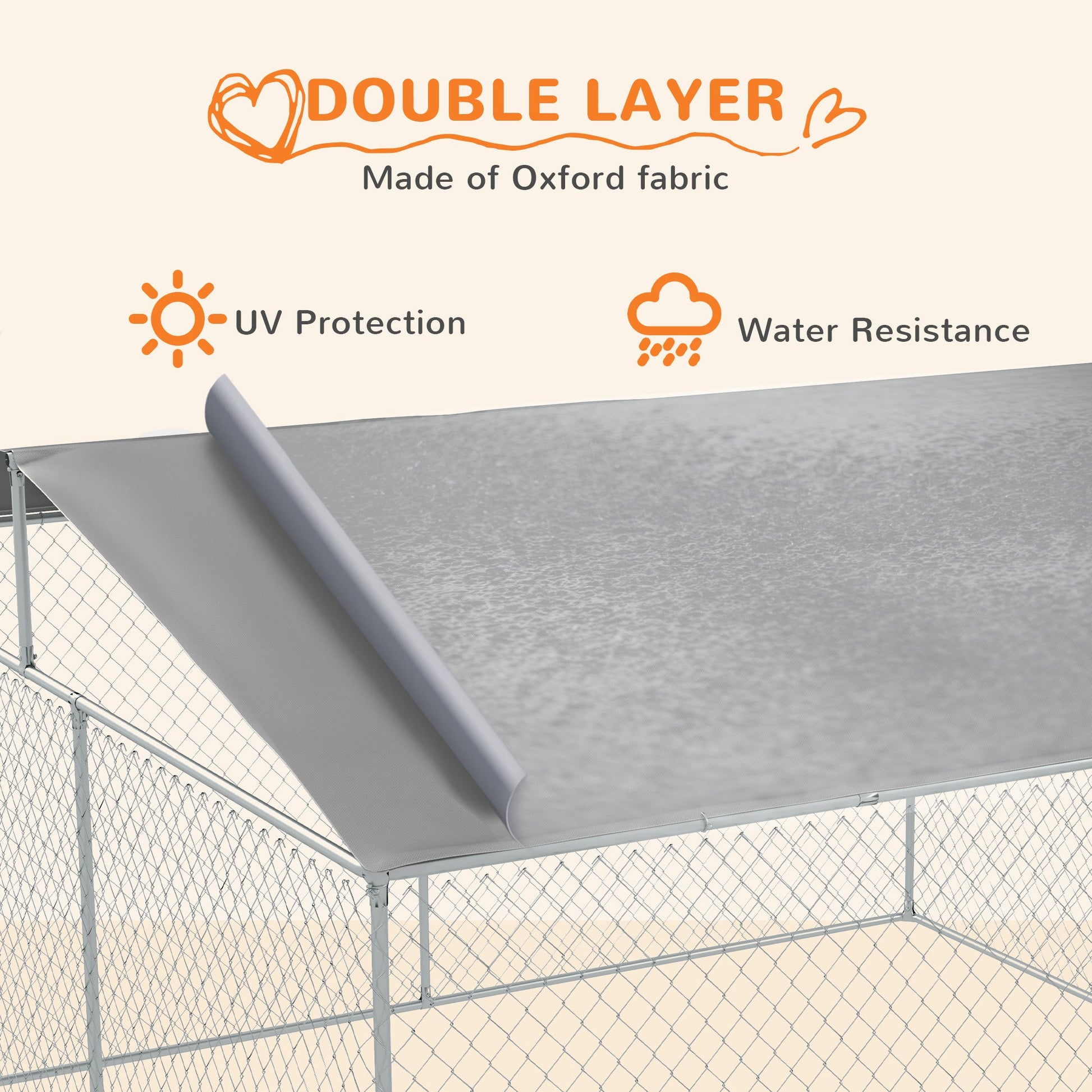 KFX-4520893 15x15 Outdoor Dog Kennel with Roof, Galvanized Steel Frame for Large Dogs, Secure Enclosure for Backyard Use