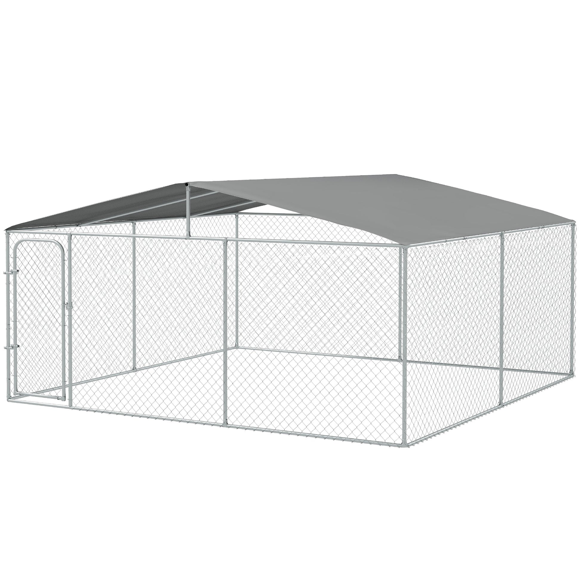 KFX-4520893 15x15 Outdoor Dog Kennel with Roof, Galvanized Steel Frame for Large Dogs, Secure Enclosure for Backyard Use
