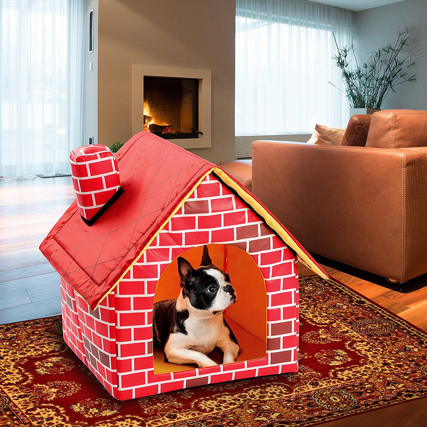 KFX-4521277 Cozy Cat Litter Cabin with Removable Cushion – Stylish Brick Design and Breathable Pearl Cotton Filling