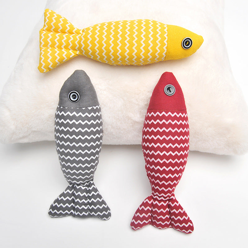 KFX-4522045 Simulated Fish Cat Toy for Dental Care and Stress Relief, Durable Canvas with Catnip
