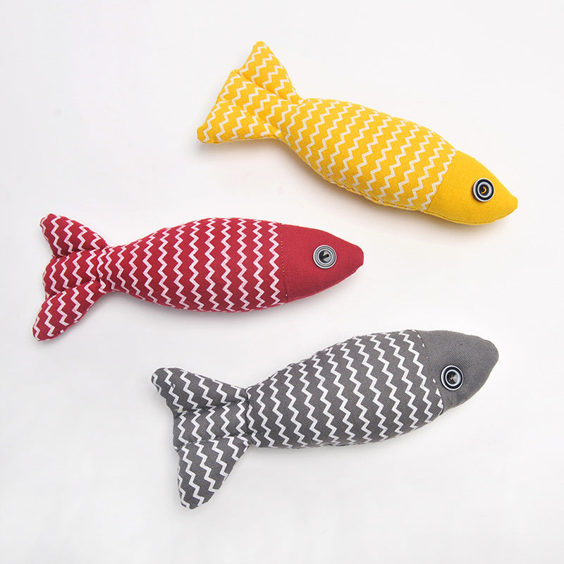 KFX-4522045 Simulated Fish Cat Toy for Dental Care and Stress Relief, Durable Canvas with Catnip