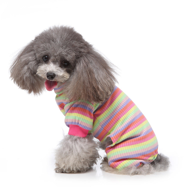 KFX-4523837 Stylish Striped High Collar Pajamas for Dogs in Various Colors