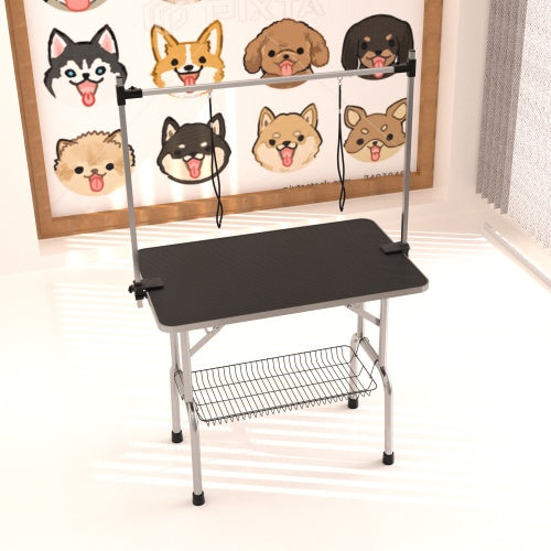 KFX-4524861 Adjustable Heavy Duty Portable Dog Grooming Table with Armrests and Anti-Slip Surface