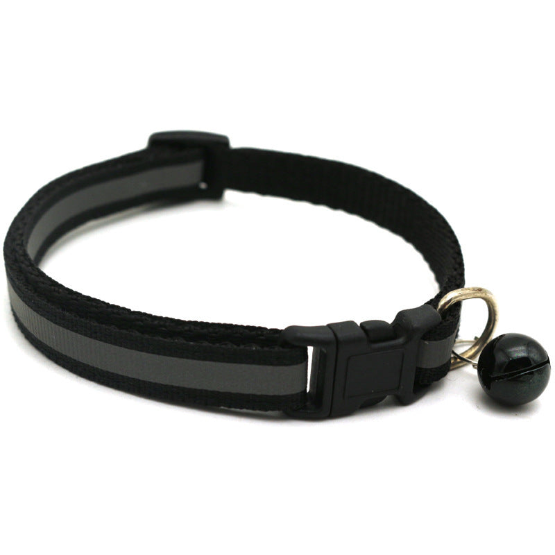 KFX-4524989 Reflective Monochrome Cat Collar with Copper Bell, Adjustable 19-32cm
