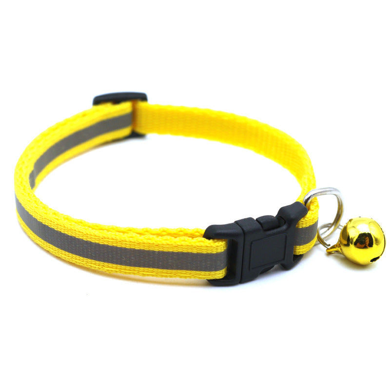 KFX-4524989 Reflective Monochrome Cat Collar with Copper Bell, Adjustable 19-32cm