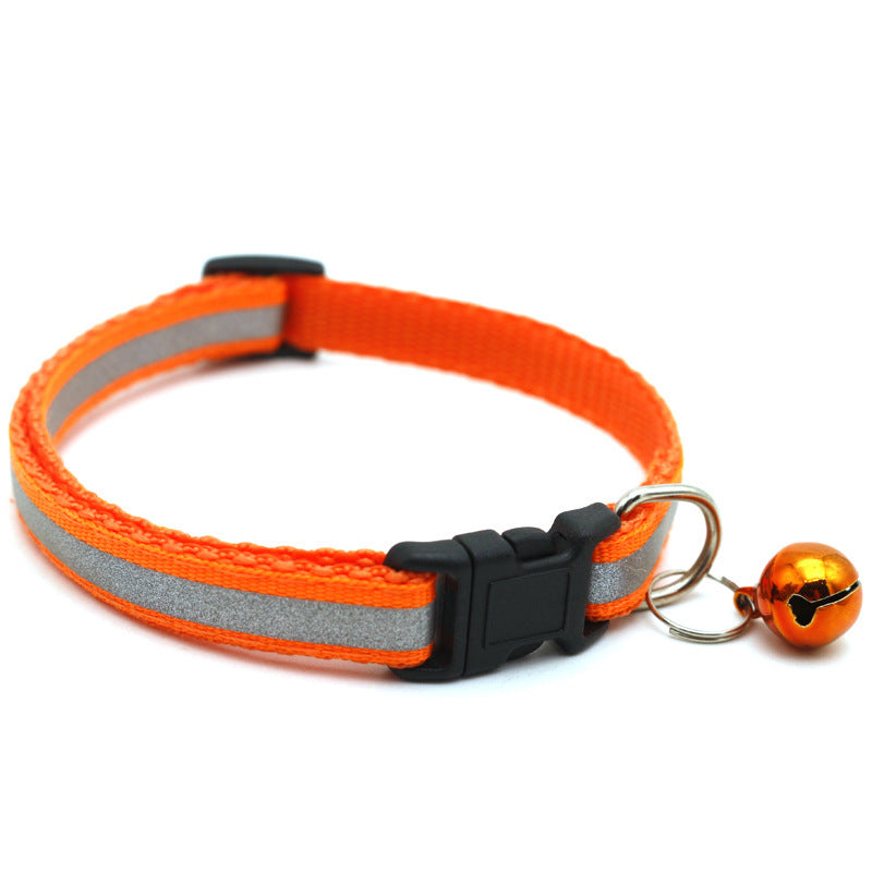 KFX-4524989 Reflective Monochrome Cat Collar with Copper Bell, Adjustable 19-32cm