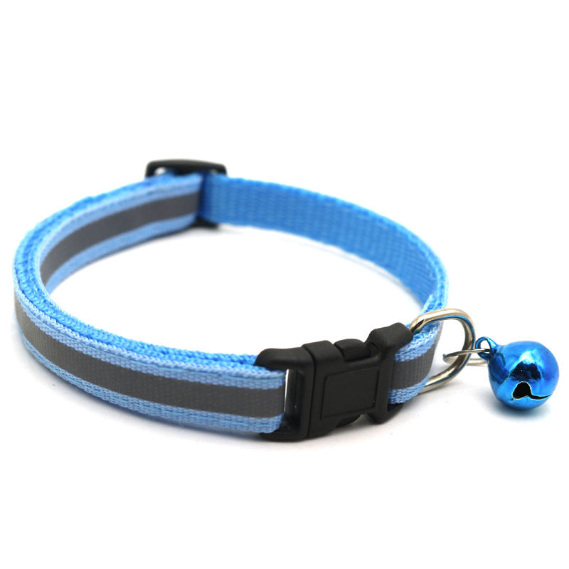 KFX-4524989 Reflective Monochrome Cat Collar with Copper Bell, Adjustable 19-32cm