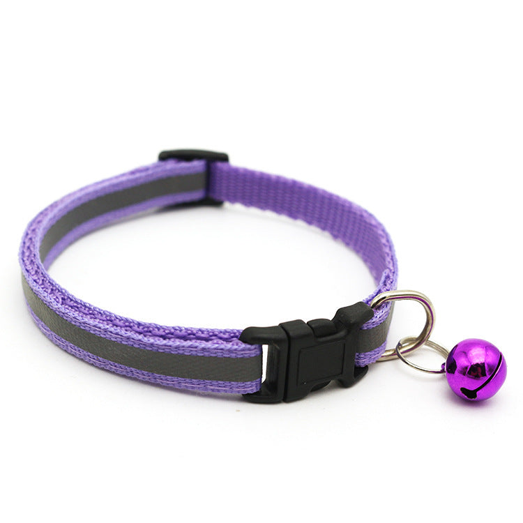 KFX-4524989 Reflective Monochrome Cat Collar with Copper Bell, Adjustable 19-32cm
