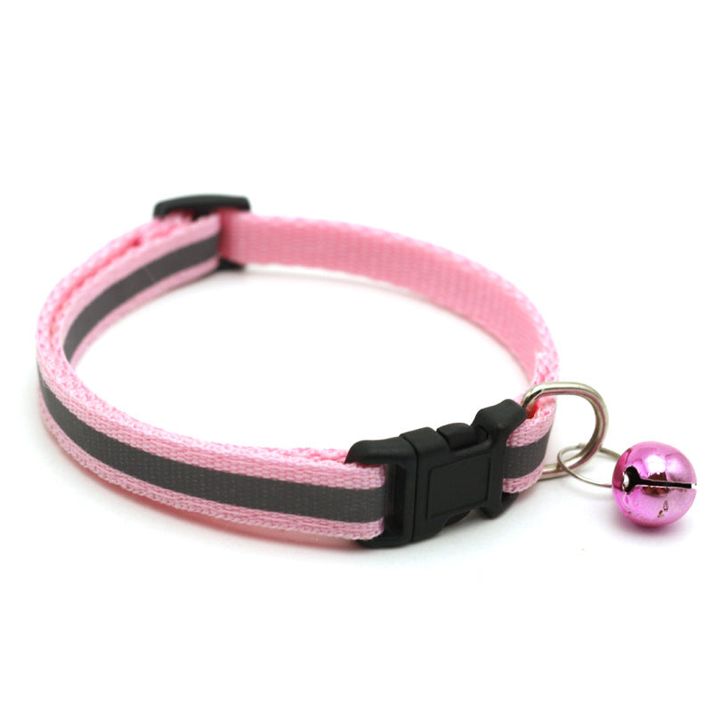 KFX-4524989 Reflective Monochrome Cat Collar with Copper Bell, Adjustable 19-32cm