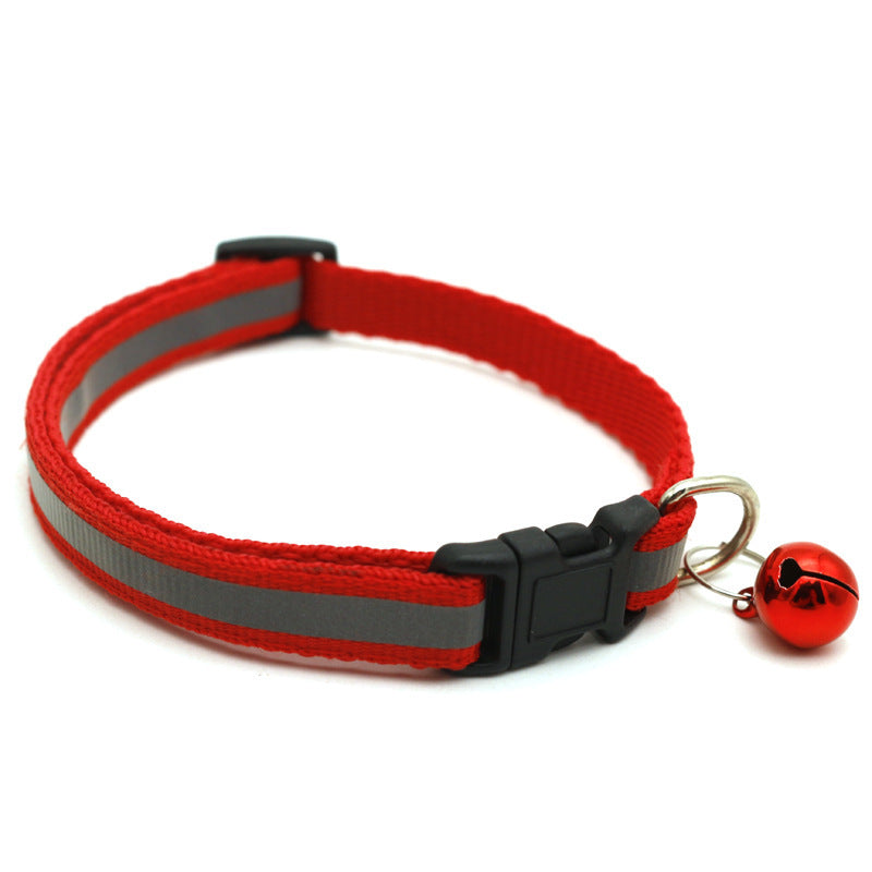 KFX-4524989 Reflective Monochrome Cat Collar with Copper Bell, Adjustable 19-32cm