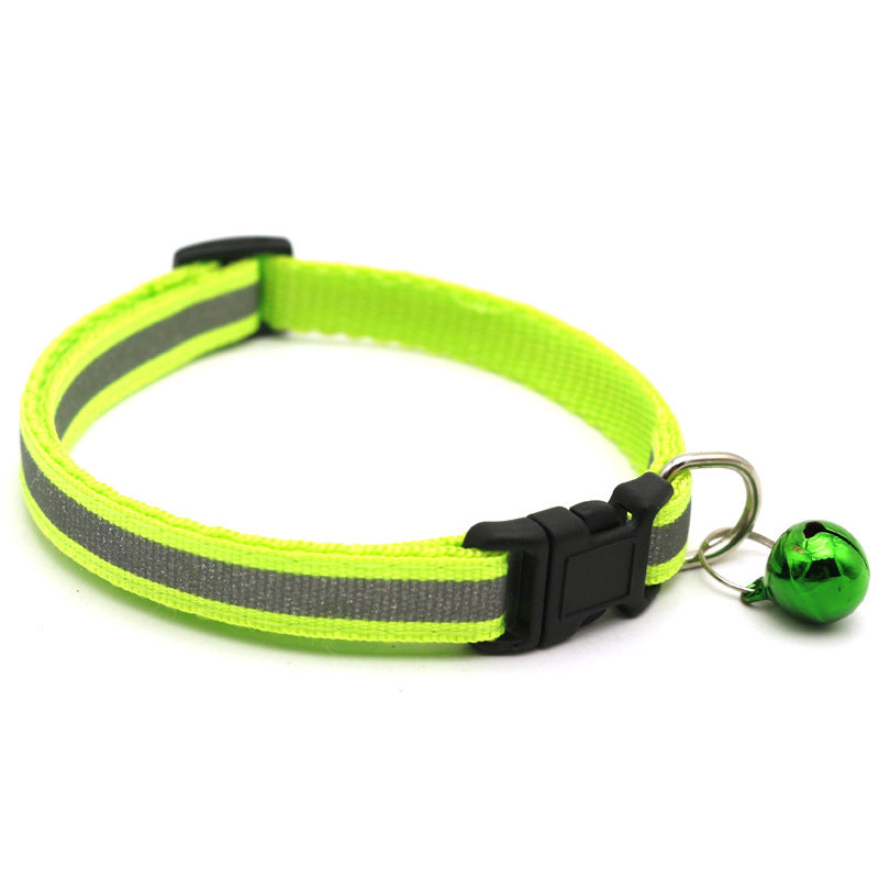 KFX-4524989 Reflective Monochrome Cat Collar with Copper Bell, Adjustable 19-32cm