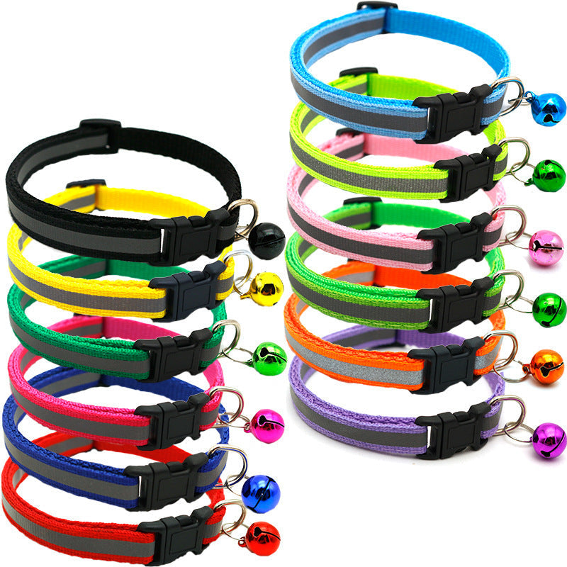 KFX-4524989 Reflective Monochrome Cat Collar with Copper Bell, Adjustable 19-32cm