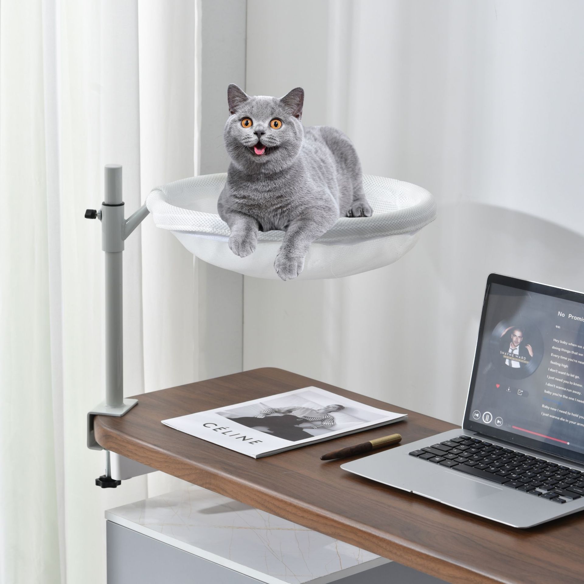 KFX-4526653 Suspended Cat Bed with Black or White Stand and Plush Nest Options