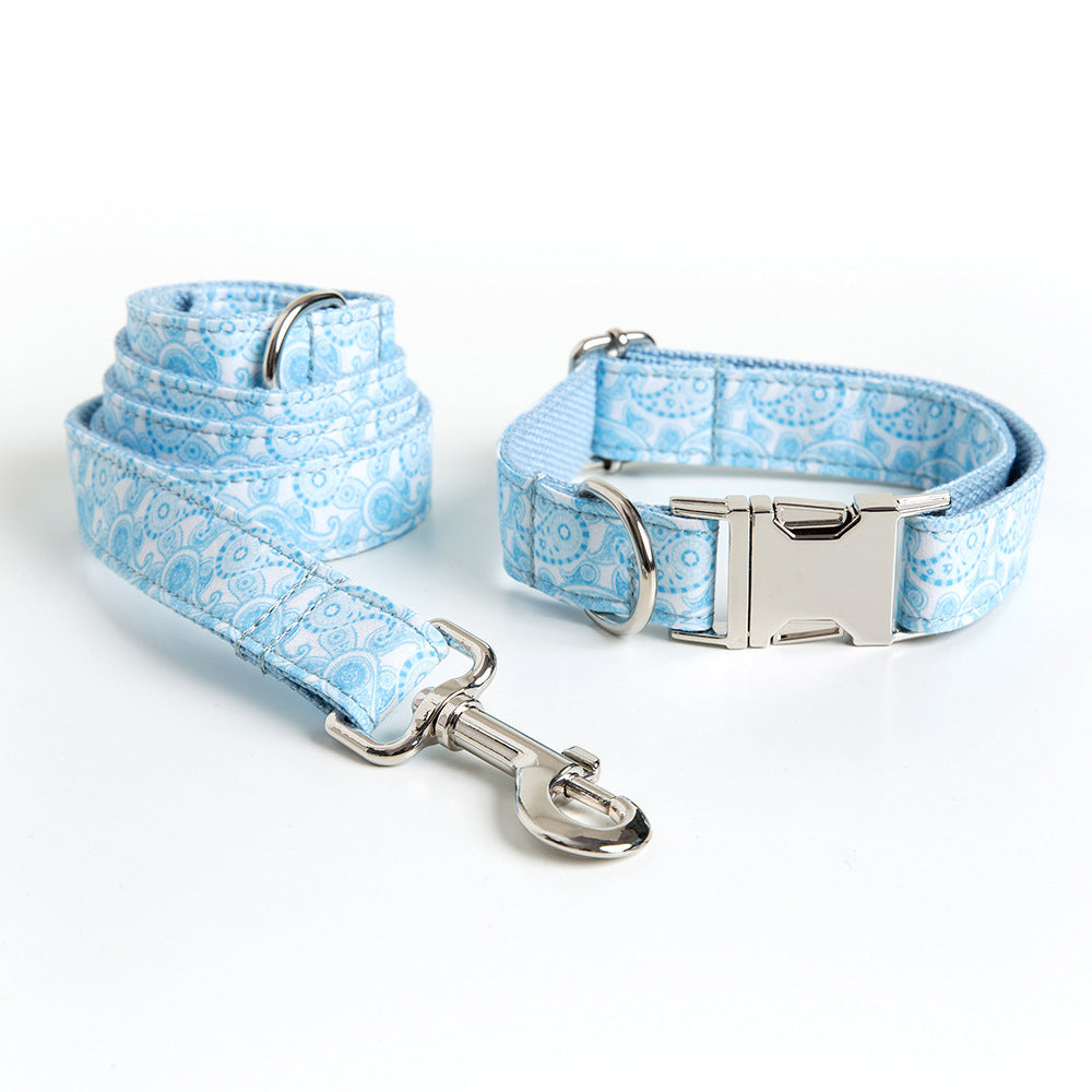 KFX-4526781 Paisley Pattern Dog Collar and Leash Set with Bow - Polyester Material, Multiple Sizes Available