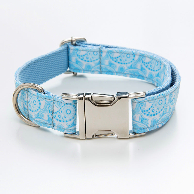KFX-4526781 Paisley Pattern Dog Collar and Leash Set with Bow - Polyester Material, Multiple Sizes Available
