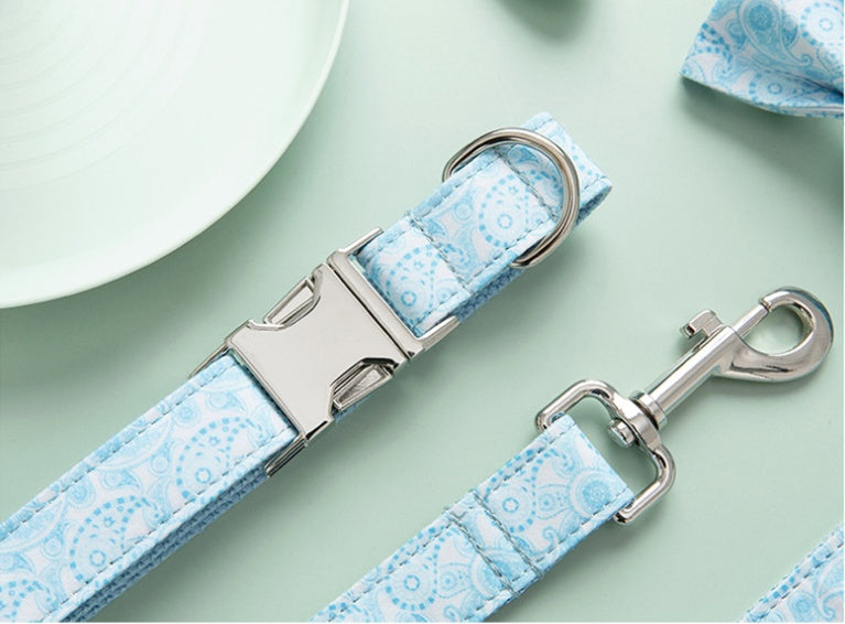 KFX-4526781 Paisley Pattern Dog Collar and Leash Set with Bow - Polyester Material, Multiple Sizes Available