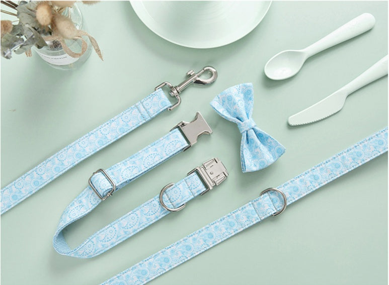 KFX-4526781 Paisley Pattern Dog Collar and Leash Set with Bow - Polyester Material, Multiple Sizes Available