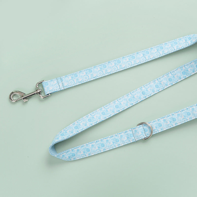 KFX-4526781 Paisley Pattern Dog Collar and Leash Set with Bow - Polyester Material, Multiple Sizes Available
