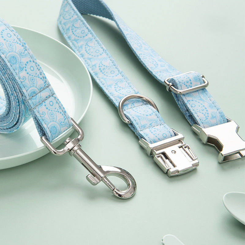 KFX-4526781 Paisley Pattern Dog Collar and Leash Set with Bow - Polyester Material, Multiple Sizes Available