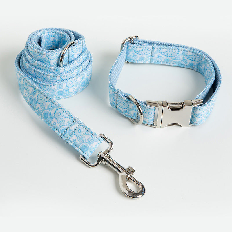 KFX-4526781 Paisley Pattern Dog Collar and Leash Set with Bow - Polyester Material, Multiple Sizes Available
