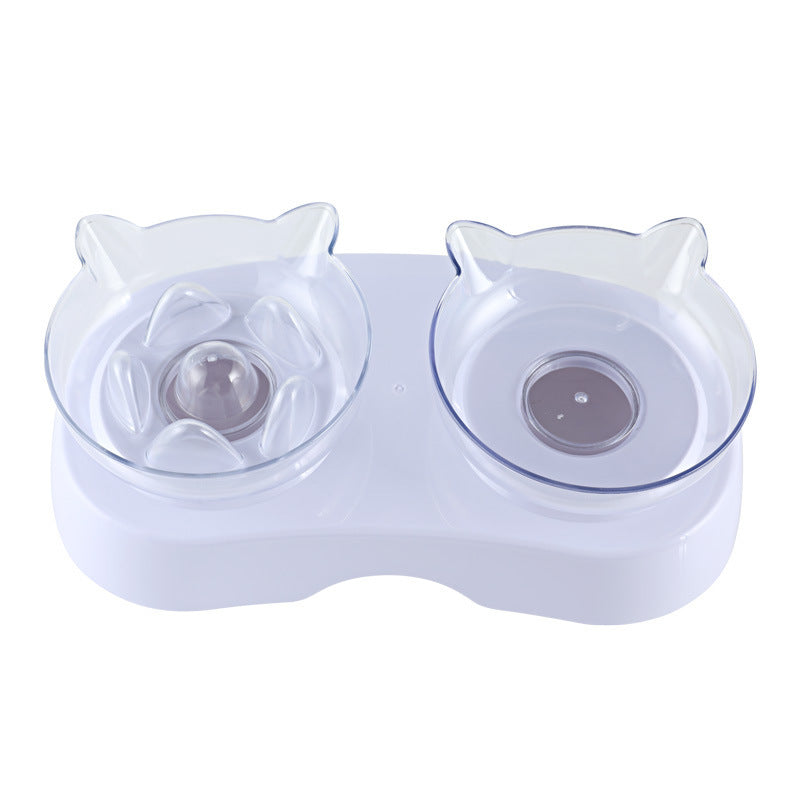 KFX-4528957 Dual Purpose Cat Ears Double Bowl for Food and Water - White Plastic Design