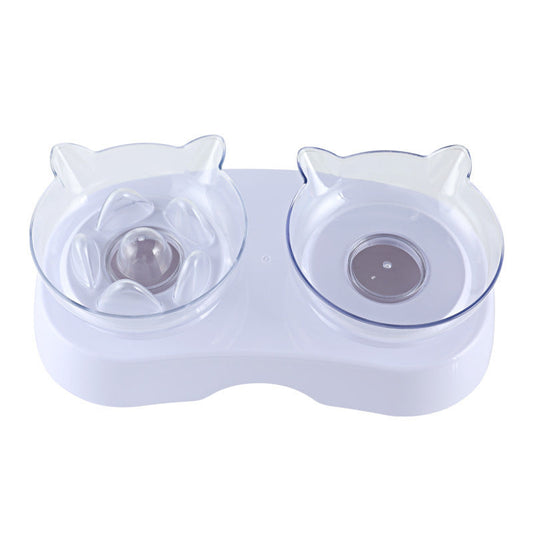 KFX-4528957 Dual Purpose Cat Ears Double Bowl for Food and Water - White Plastic Design