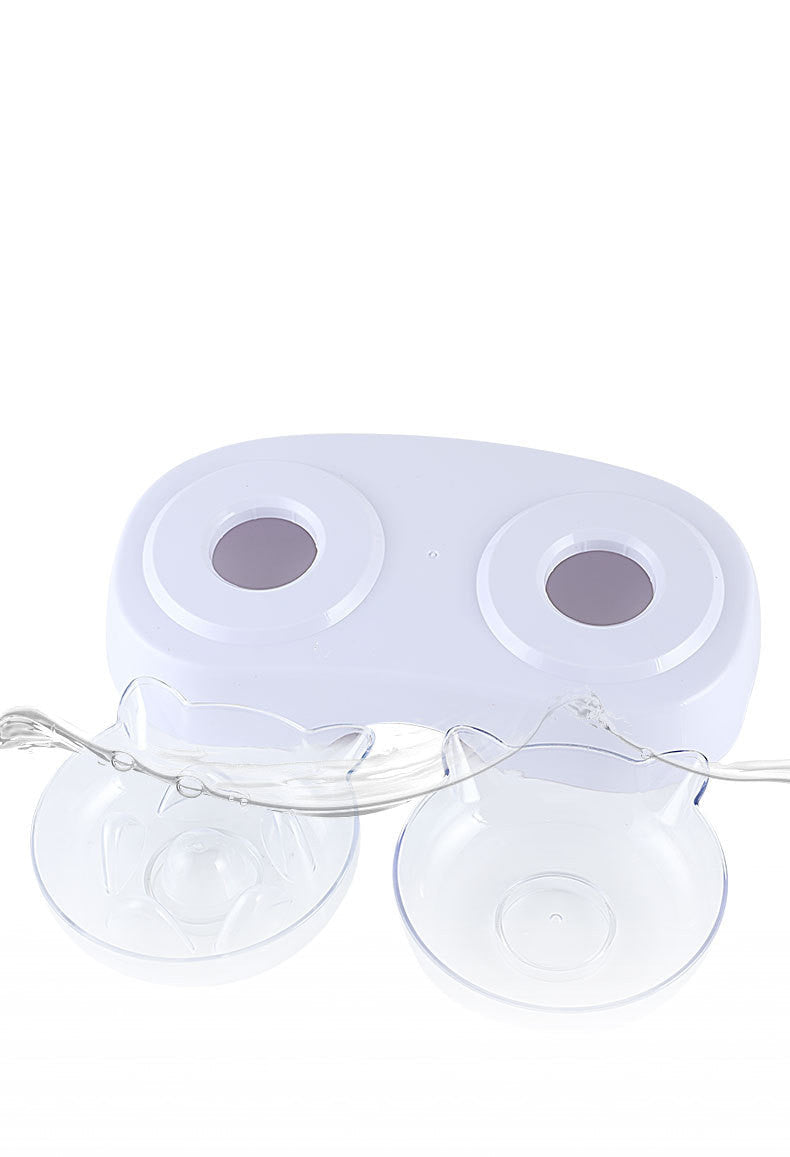 KFX-4528957 Dual Purpose Cat Ears Double Bowl for Food and Water - White Plastic Design