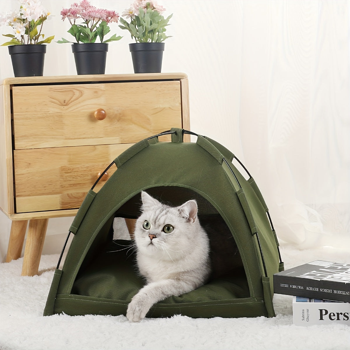 KFX-4530237 Cozy Portable Cat Tent Bed with Removable Non-Slip Soft Pad for Cats and Small Dogs