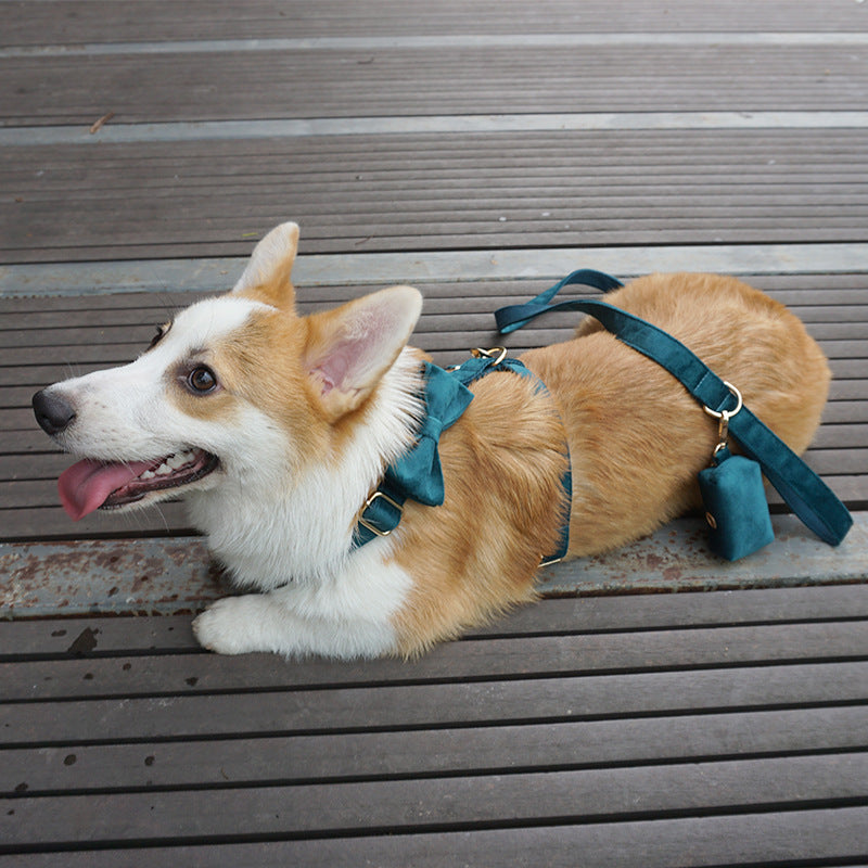 KFX-4532029 Pet Outing Chest Strap - Available in Pink Velvet, Black Velvet, Cream Velvet, and Gem Green Velvet, Sizes XS, S, M, L