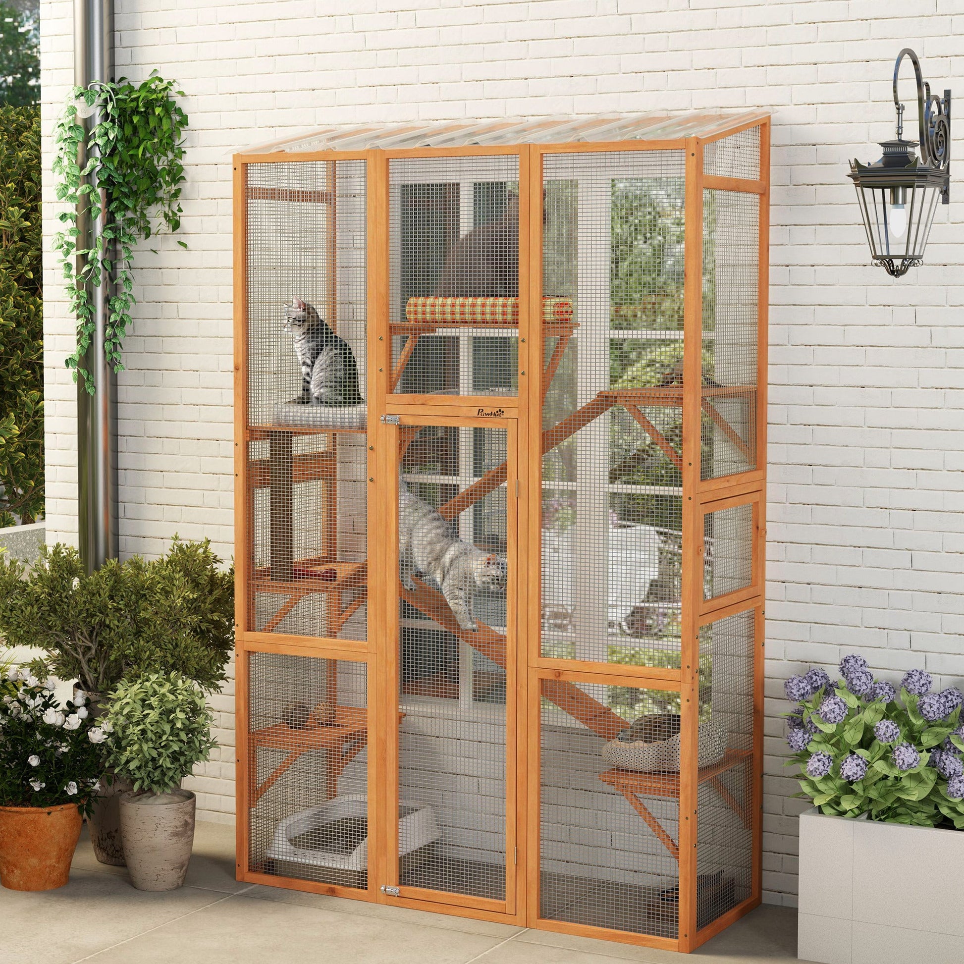 KFX-4538557 Spacious Multi-Level Cat Catio with Safety Net and Jumping Platforms for Outdoor Exploration