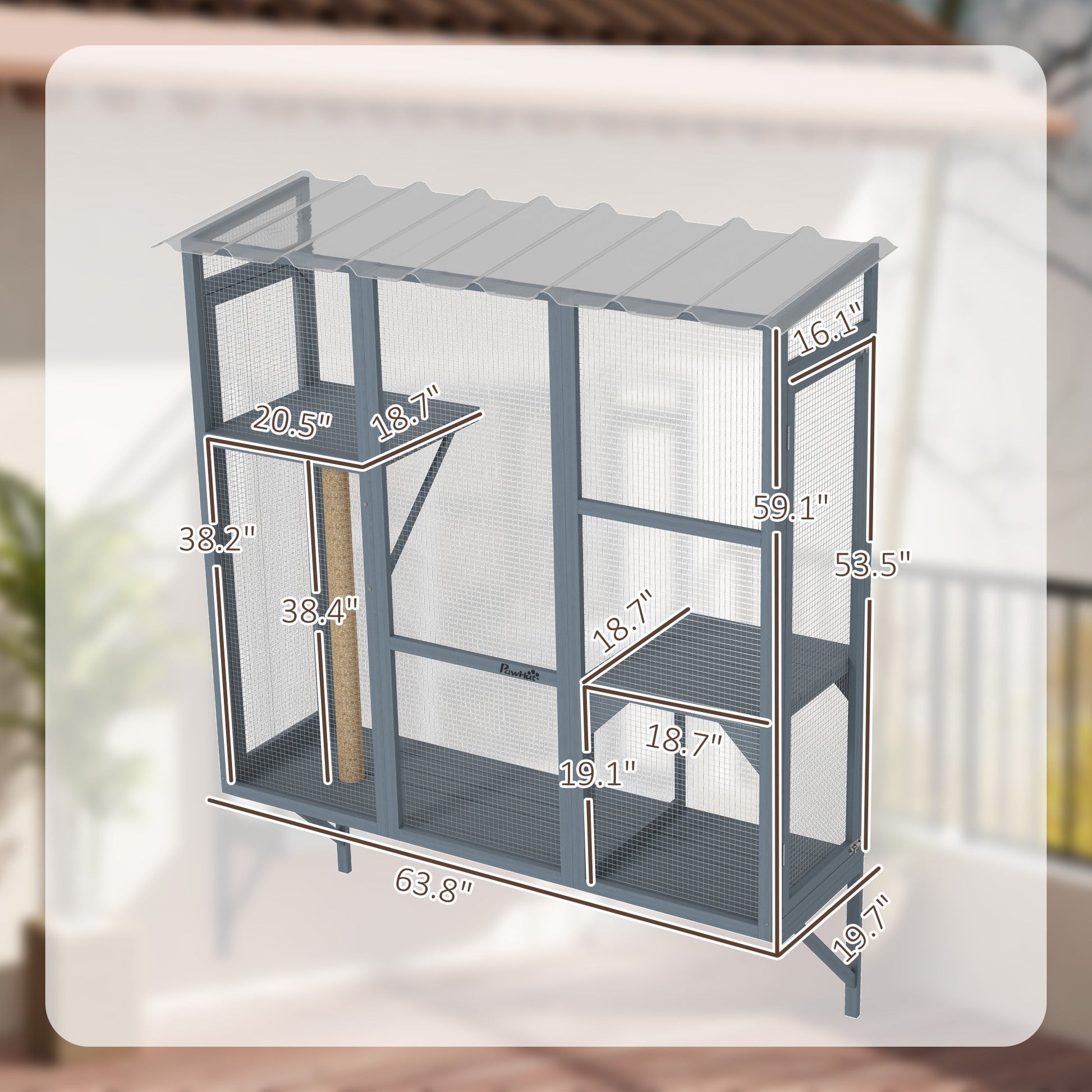KFX-4538557 Spacious Multi-Level Cat Catio with Safety Net and Jumping Platforms for Outdoor Exploration