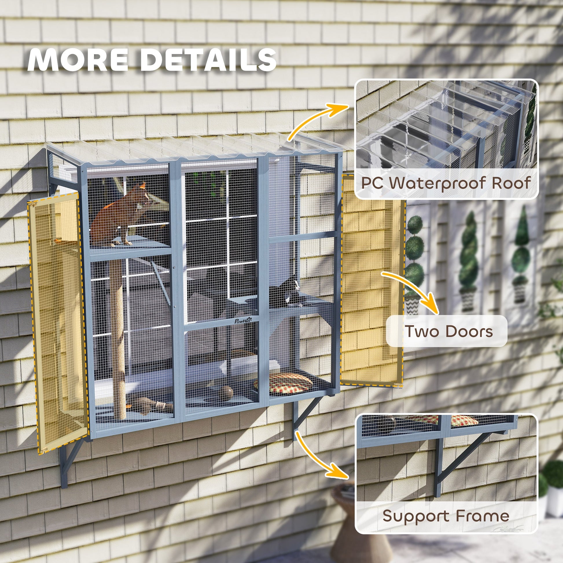 KFX-4538557 Spacious Multi-Level Cat Catio with Safety Net and Jumping Platforms for Outdoor Exploration