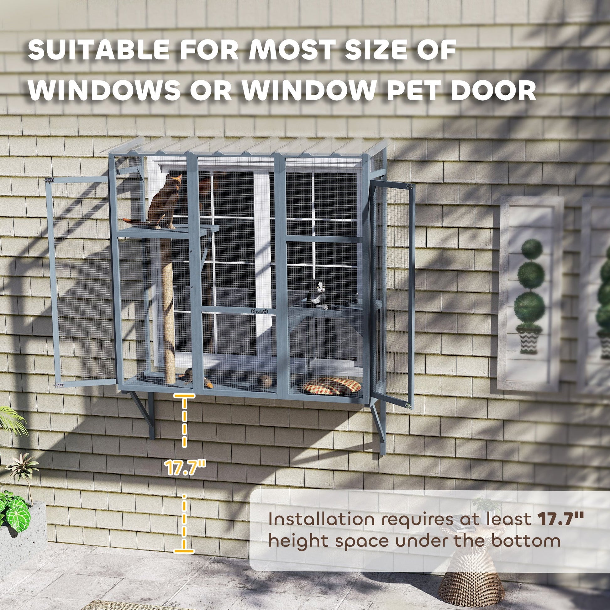 KFX-4538557 Spacious Multi-Level Cat Catio with Safety Net and Jumping Platforms for Outdoor Exploration