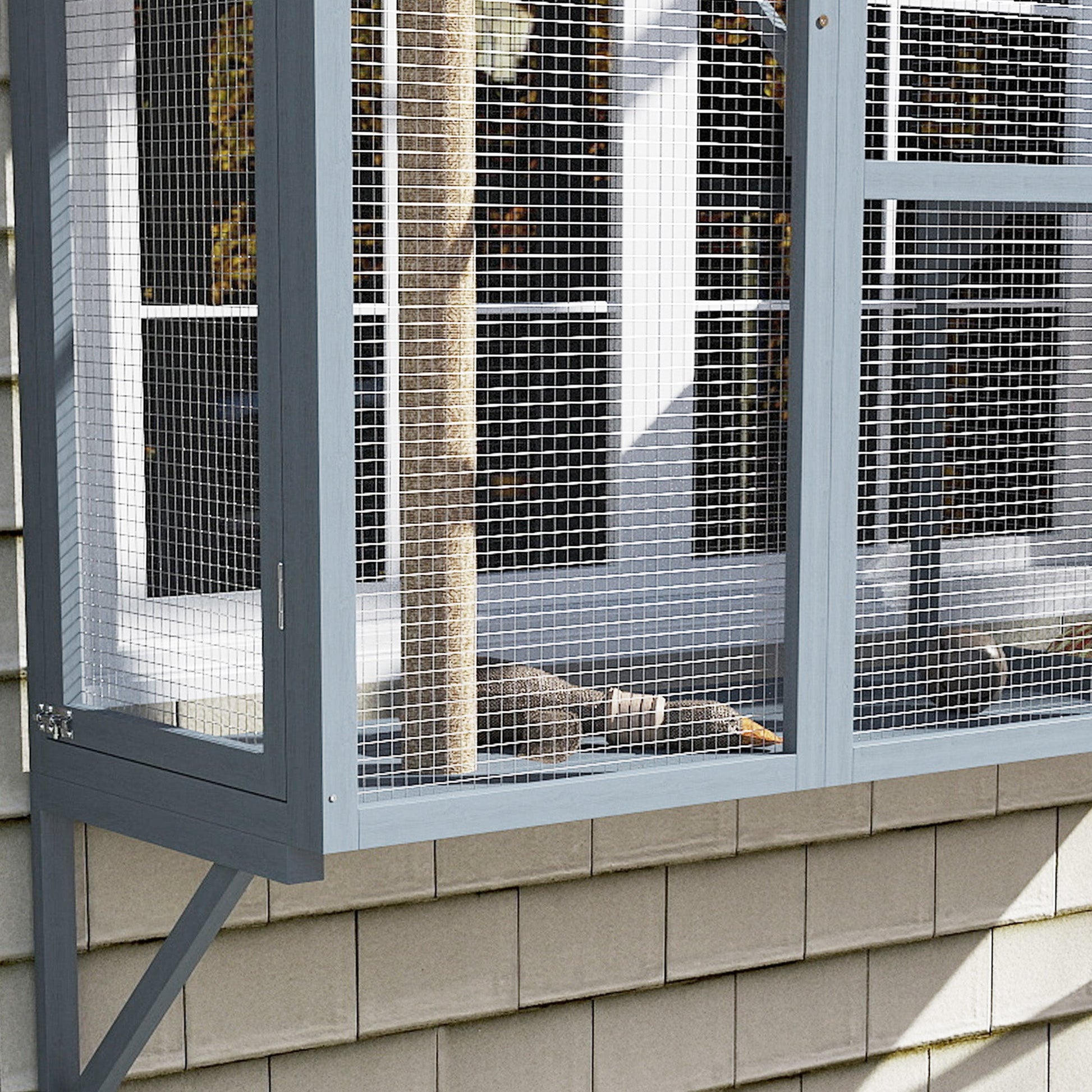 KFX-4538557 Spacious Multi-Level Cat Catio with Safety Net and Jumping Platforms for Outdoor Exploration