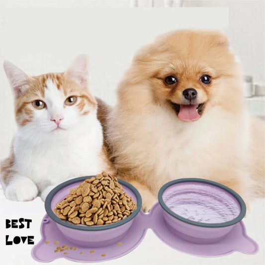 KFX-4538685 Collapsible Silicone Dog and Cat Bowls - Non-Slip Folding Pet Food and Water Bowls for Travel