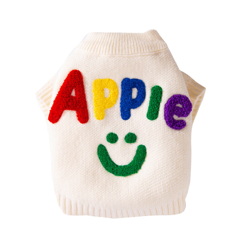KFX-4543037 Colorful Knitted Sweater with "Apple" Embroidery for Small Dogs and Puppies