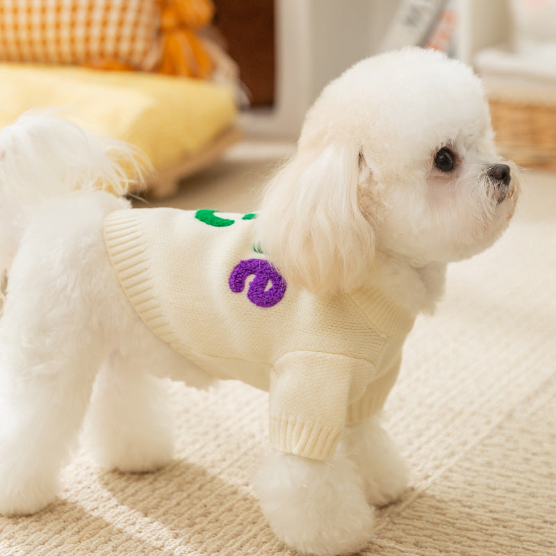 KFX-4543037 Colorful Knitted Sweater with "Apple" Embroidery for Small Dogs and Puppies