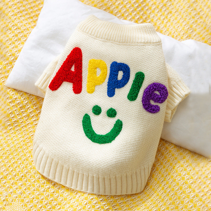 KFX-4543037 Colorful Knitted Sweater with "Apple" Embroidery for Small Dogs and Puppies