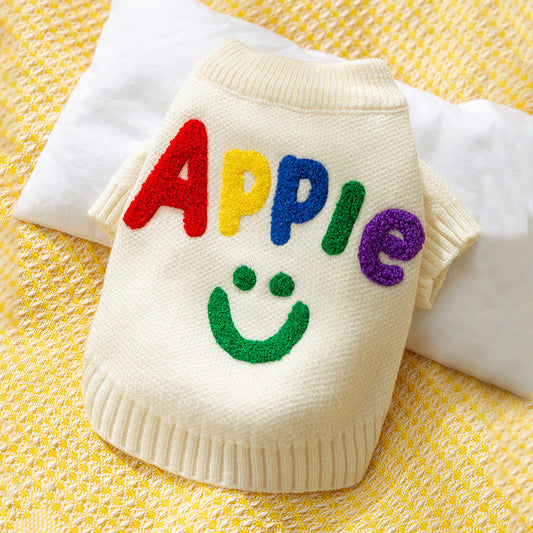 KFX-4543037 Colorful Knitted Sweater with "Apple" Embroidery for Small Dogs and Puppies