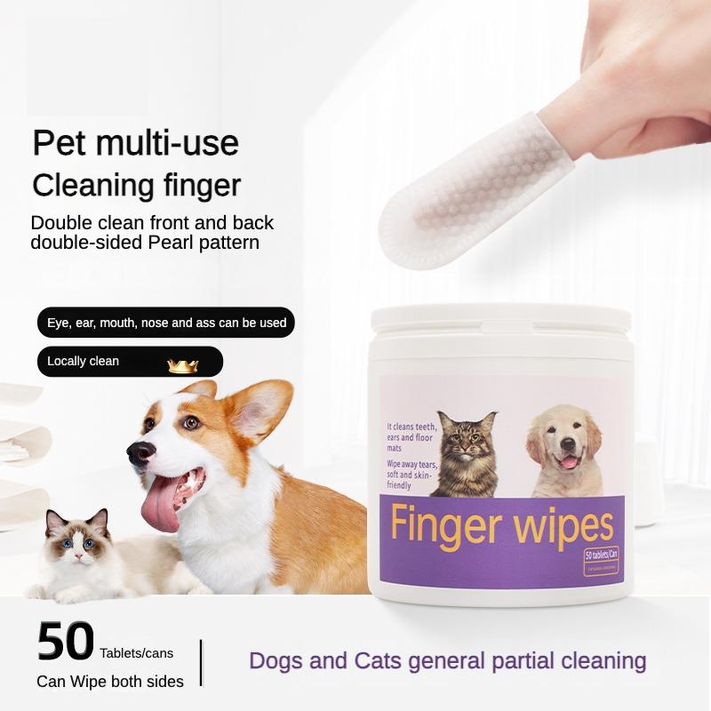 KFX-4543933 3-in-1 Pet Finger Wet Wipes for Dogs and Cats - Dental, Eye, and Ear Care - Pack of 50