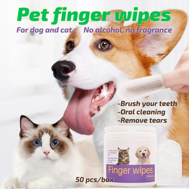 KFX-4543933 3-in-1 Pet Finger Wet Wipes for Dogs and Cats - Dental, Eye, and Ear Care - Pack of 50