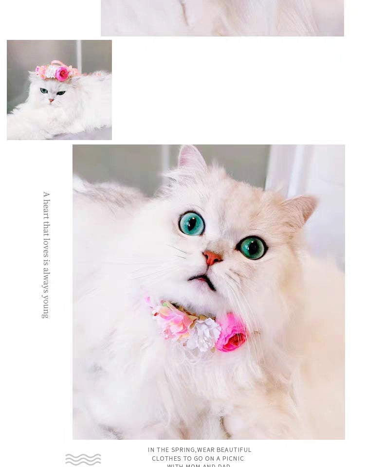 KFX-4546237 Flower Collar Pet Necklace with Bell for Cats - Adjustable Sizes XS to L