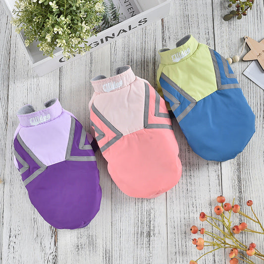 KFX-4546621 Puppy Reflective Stitch Jacket for All Seasons in Pink, Purple, and Blue, Sizes S-XXL
