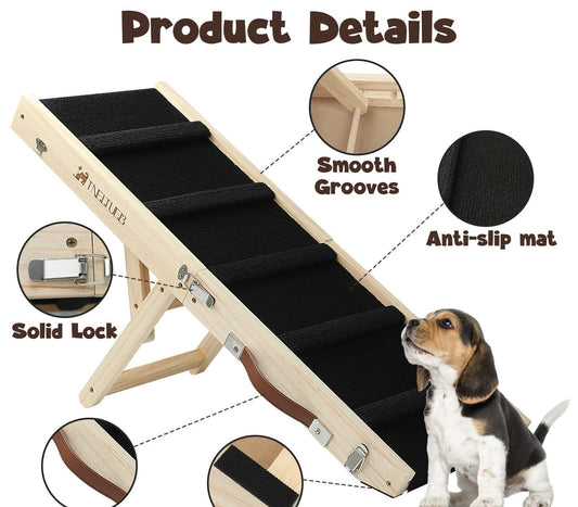 KFX-4547517 Wooden Adjustable Pet Dog Ladder - Foldable Non-slip Ramp for Easy Access