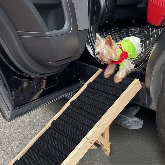 KFX-4547517 Wooden Adjustable Pet Dog Ladder - Foldable Non-slip Ramp for Easy Access
