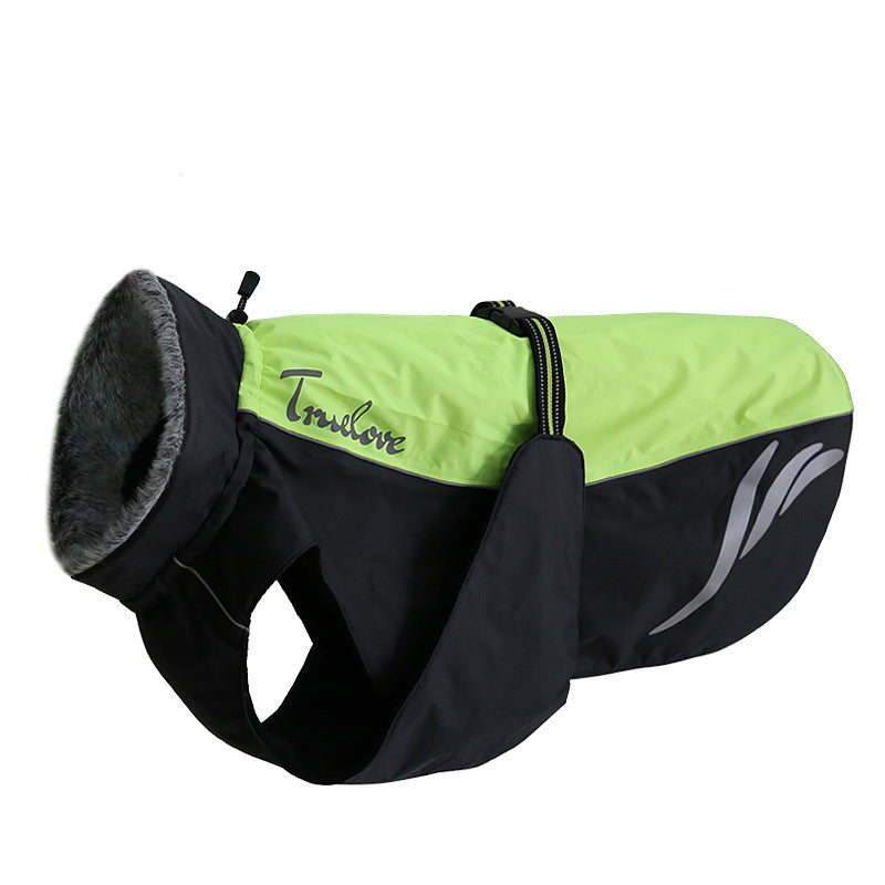 KFX-4549821 Winter Warm Pellet Down Jacket for Dogs – Waterproof and Flame-Retardant Vest in Black, Green, and Orange