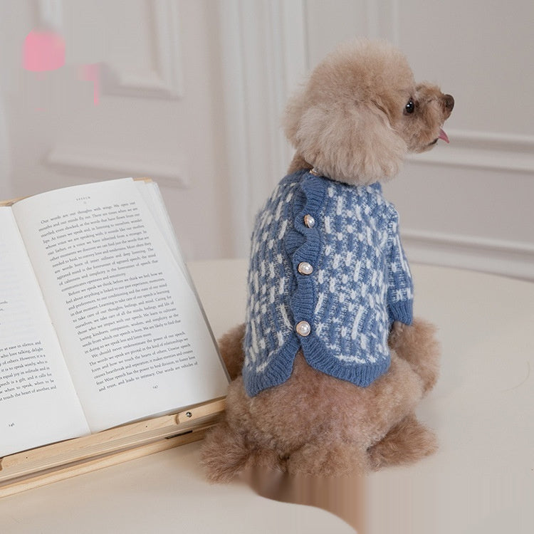 KFX-4550589 Cozy Pearl Sweater Cardigan for Pets - Available in Blue & Pink, Sizes XS to 3XL