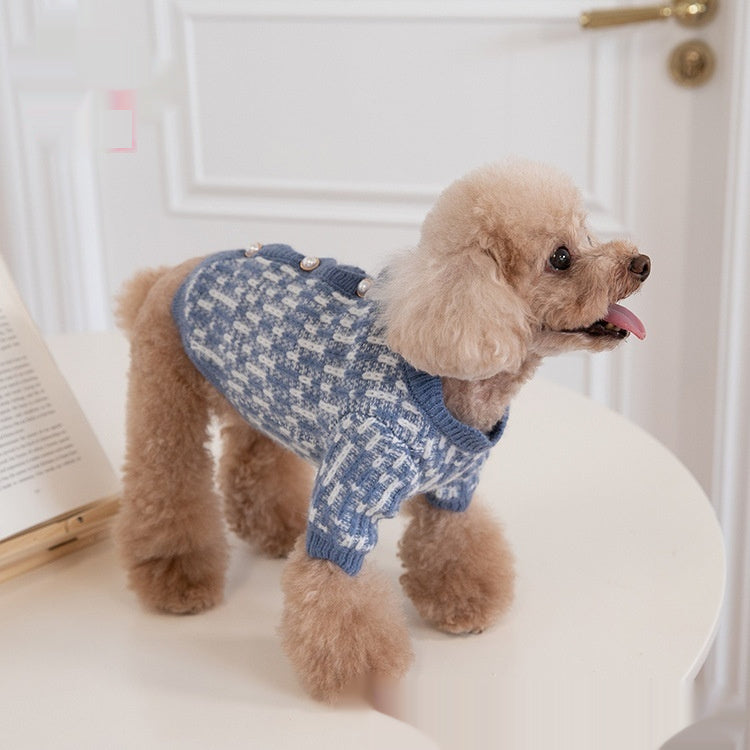 KFX-4550589 Cozy Pearl Sweater Cardigan for Pets - Available in Blue & Pink, Sizes XS to 3XL