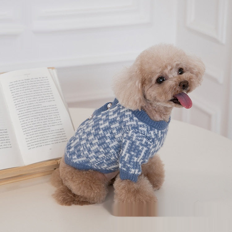 KFX-4550589 Cozy Pearl Sweater Cardigan for Pets - Available in Blue & Pink, Sizes XS to 3XL